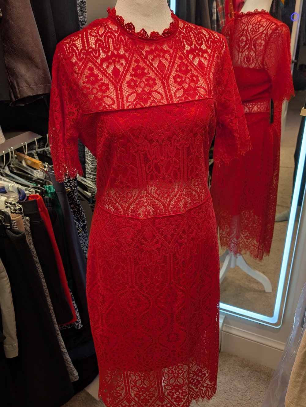 Lulu's Red Lace Midi Dress